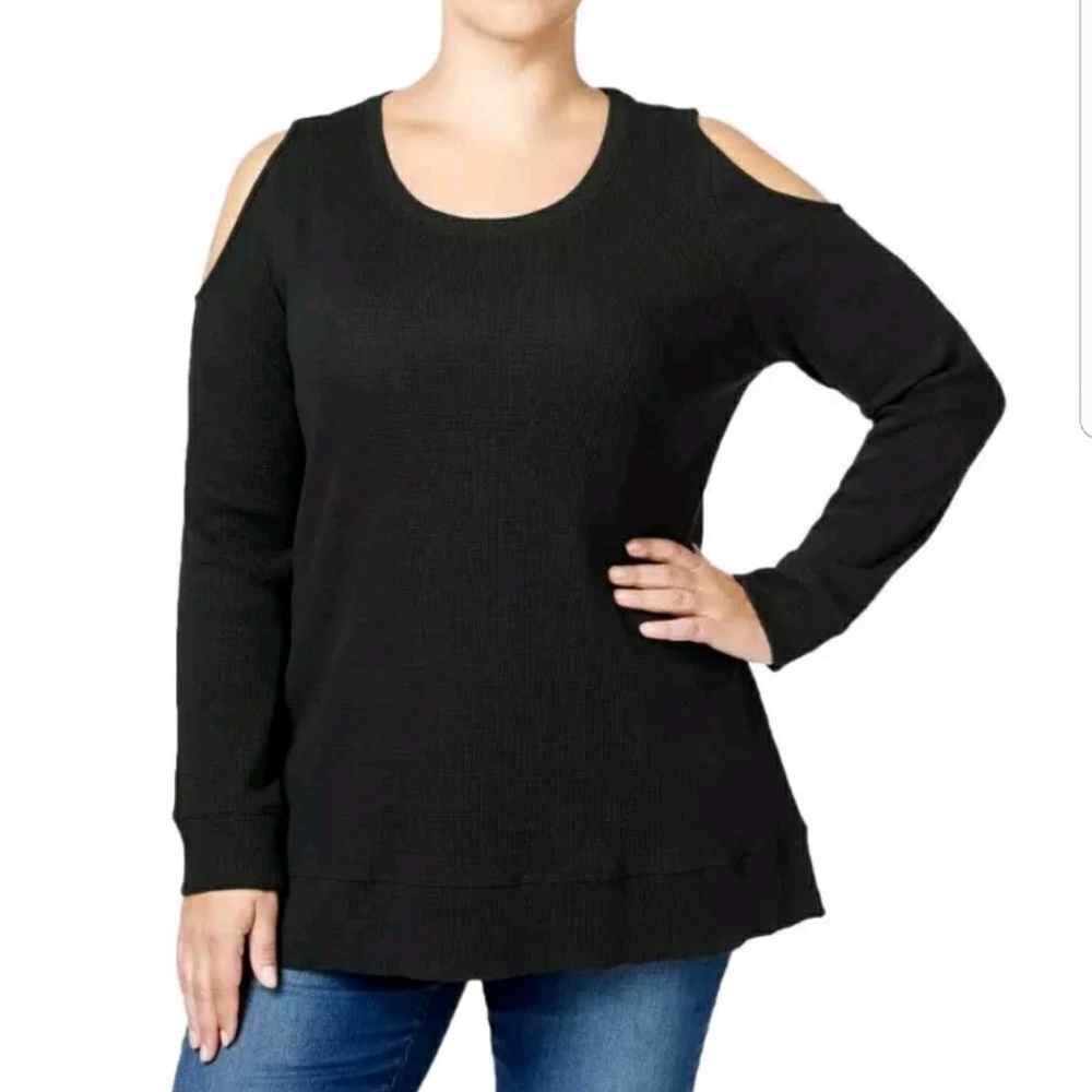 New Style&co woman size 2X cold shoulder black top